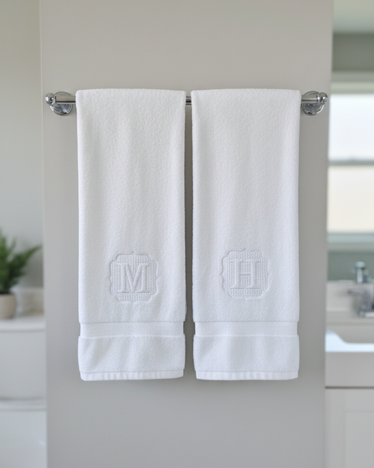 Custom Hand Towel Embossed Embroidery | Name Initial Decorative Towel